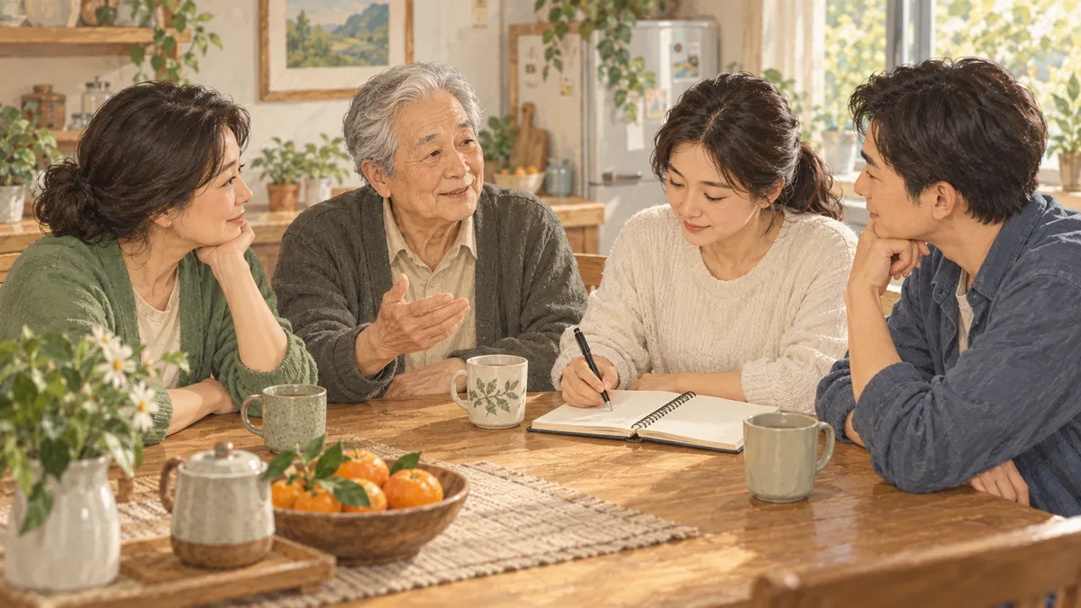 家人围坐商量谁能帮忙