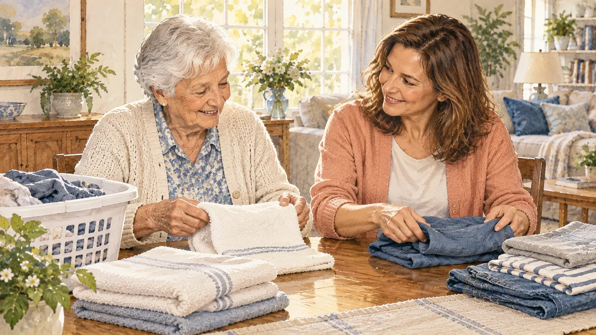 Folding laundry together at home