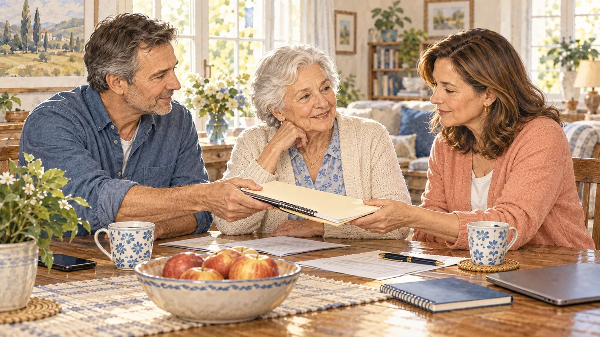 Family members handing over a care notebook