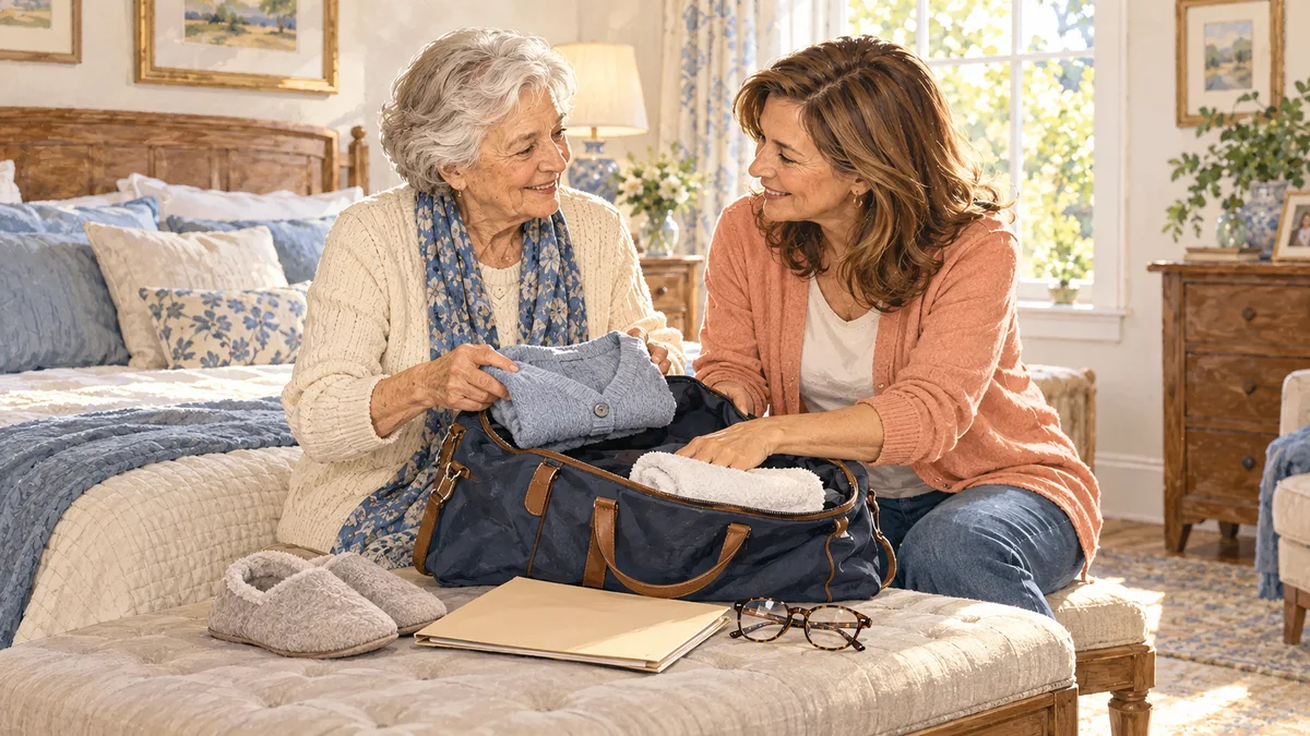 Preparing an overnight bag with a parent