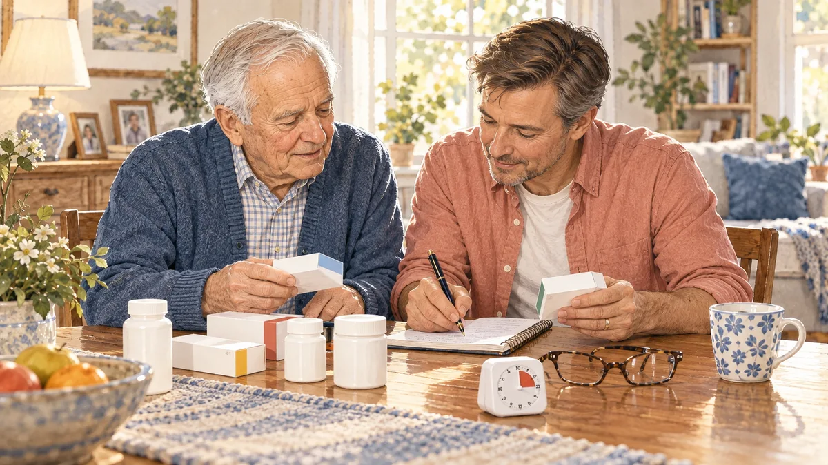 Checking a medicine list with a family member