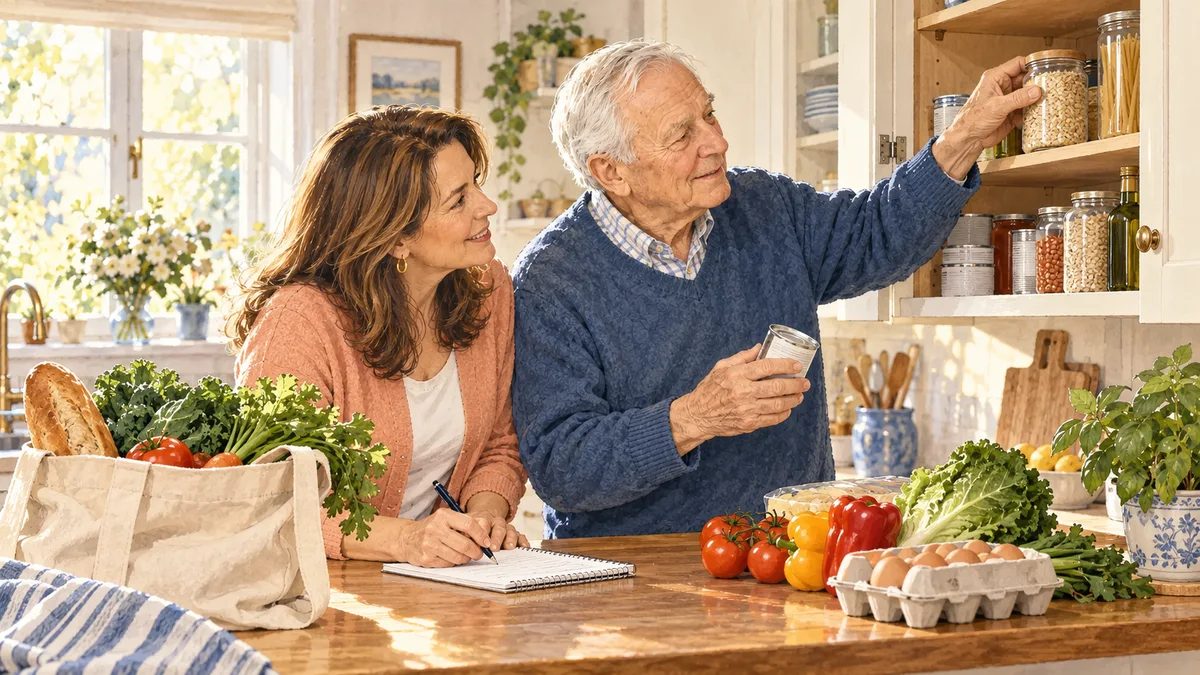 Checking supplies before grocery shopping