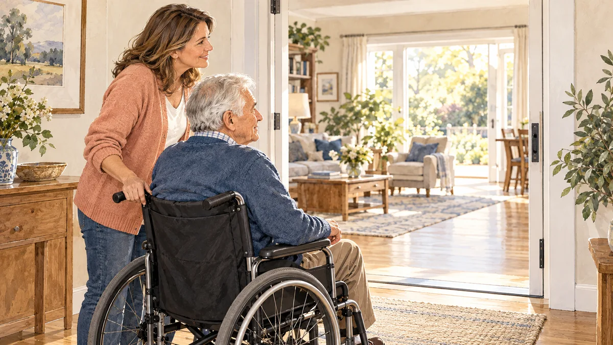 Looking at a doorway with a wheelchair user