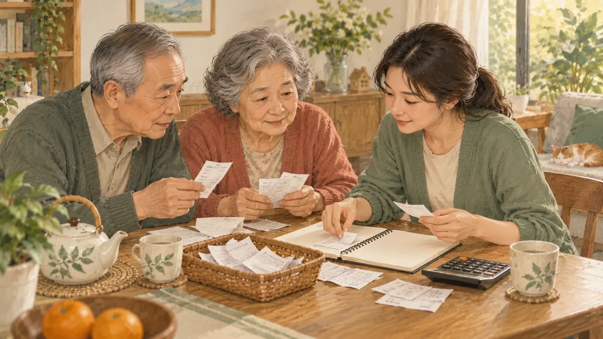 家人一起核对日常生活开支
