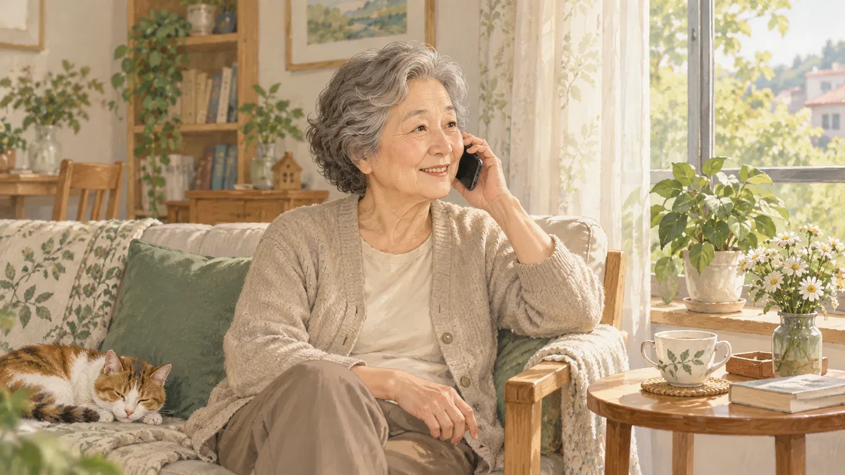老人在家接听家人的电话
