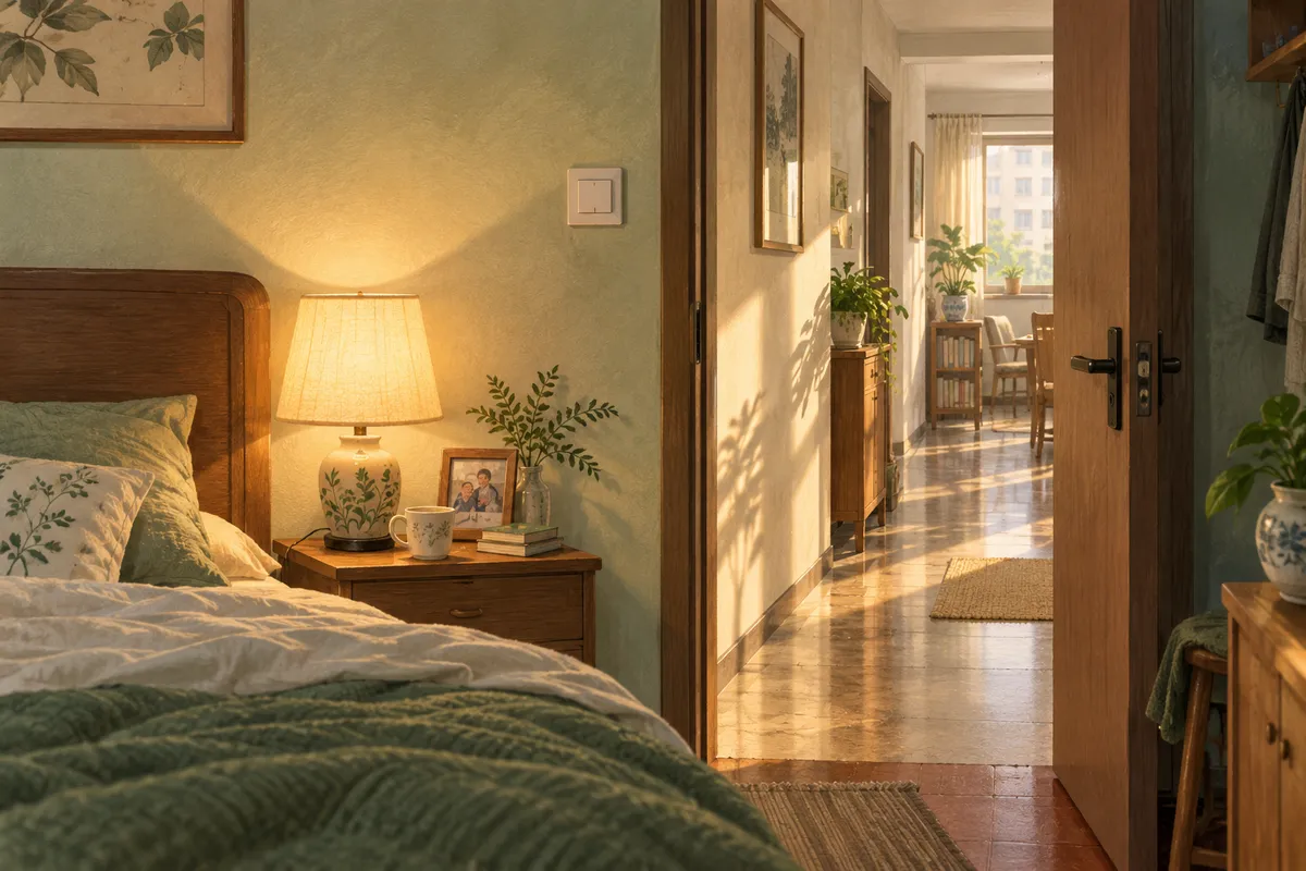 Illustrated home scene for Home lighting for older adults: switches, shadows and glare